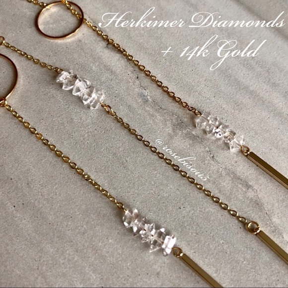 {✨E+L🌙} Herkimer Diamond
14K Gold Lariat Necklace - Picture 3 of 7